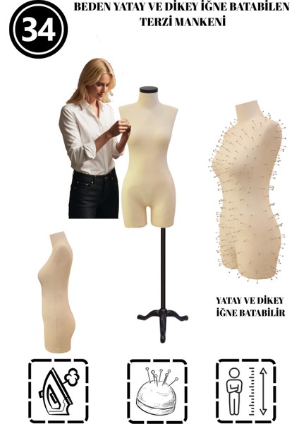 34 Beden Pantolon Giyebilen Iğne Batabilen Terzi Mankeni – Prova ve Tasarım Mankeni