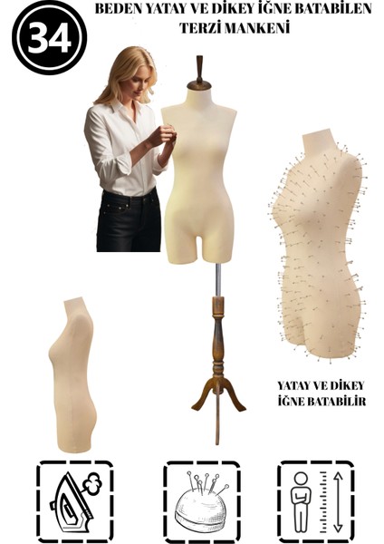 34 Beden Pantolon Giyebilen Iğne Batabilen Terzi Mankeni – Prova ve Tasarım Mankeni