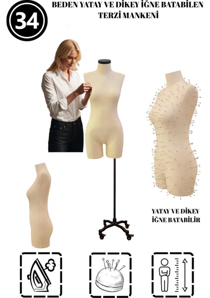 34 Beden Pantolon Giyebilen Iğne Batabilen Terzi Mankeni – Prova ve Tasarım Mankeni
