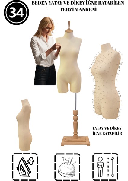 34 Beden Pantolon Giyebilen Iğne Batabilen Terzi Mankeni – Prova ve Tasarım Mankeni