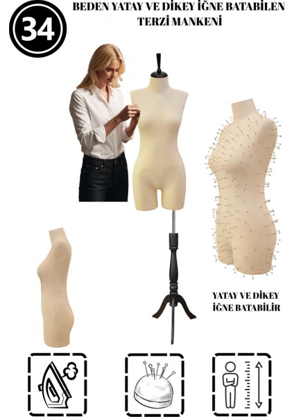 34 Beden Pantolon Giyebilen Iğne Batabilen Terzi Mankeni – Prova ve Tasarım Mankeni