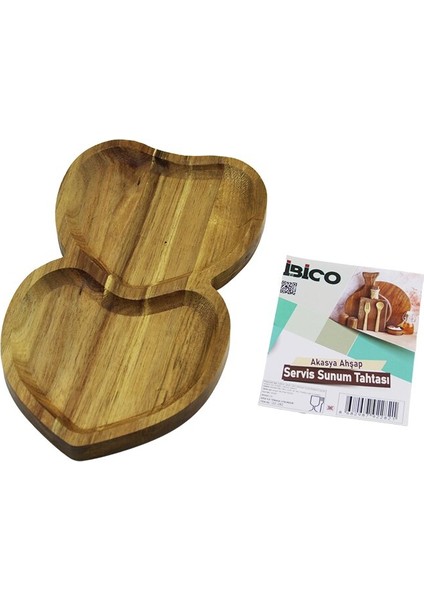 Akasya Kalpli 2 Bölmeli Ahşap Servis Sunum Tepsi - Tahtası 25 x 14 x 1.4cm (5224)