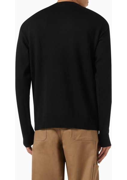 Yün Karışımlı Logo Kazak, Siyah, Ön Logo Detaylı, Ribanalı Manşet ve Etek Ucu modelleri