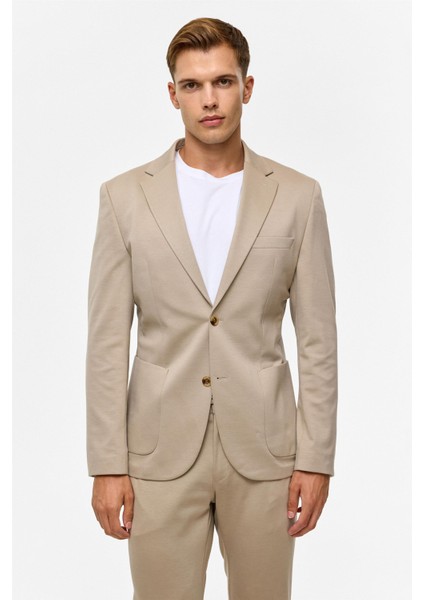 Bej Slim Düz Mono Yaka 6 Drop Takım Elbise