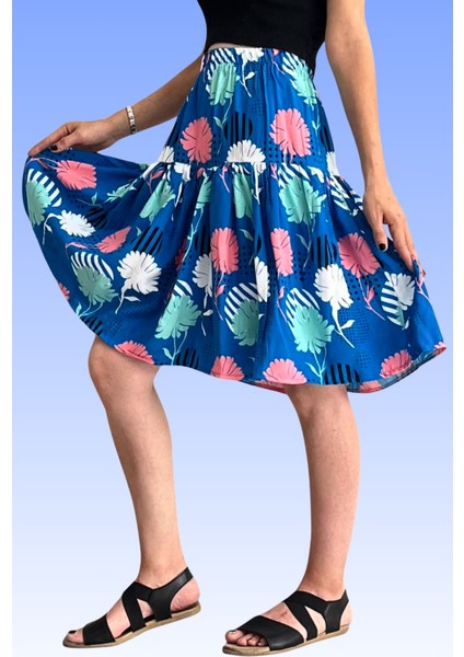 Viskon Kumaş Midi Boy Çiçek Desenli Kadın Şort Etek fırsatları