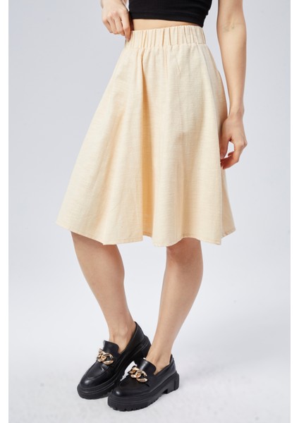 Flamlı Keten Midi Boy Kloş Etek fiyatları