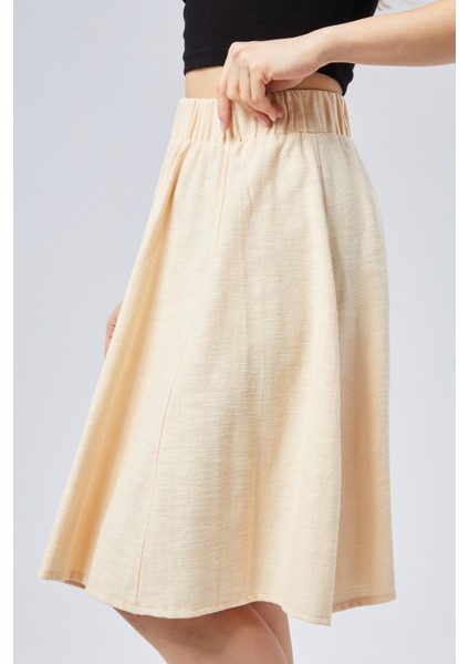 Flamlı Keten Midi Boy Kloş Etek modelleri