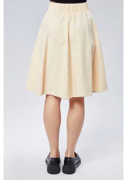 Flamlı Keten Midi Boy Kloş Etek indirimleri