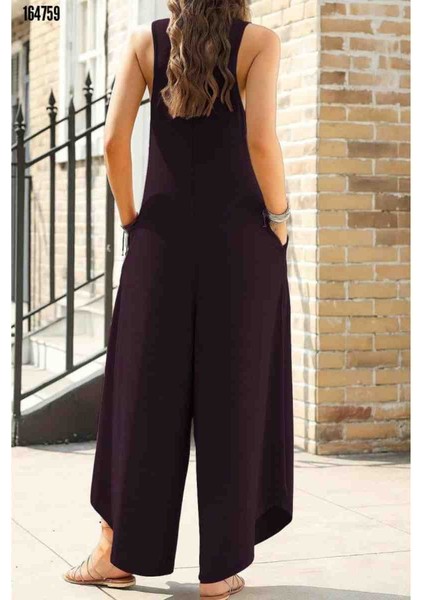 Kadın Askılı Yuvarlak Yaka Cepli Salaş Uzun Viskon Tulum, Kırmızı Gül Figürlü Kolye Hediye modelleri