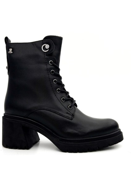 2552502 Kadın Hakiki Deri Kalın Topuk Bağcıklı Kısa Bot