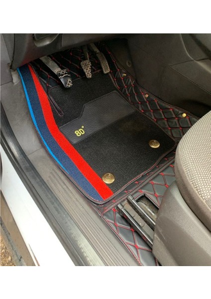 Ford Tourneo Courier 2015-2022 Aracına Özel 8d Çift Katmanlı Havuzlu Paspas Takımı (Siyah Kırmızı Dikişli)