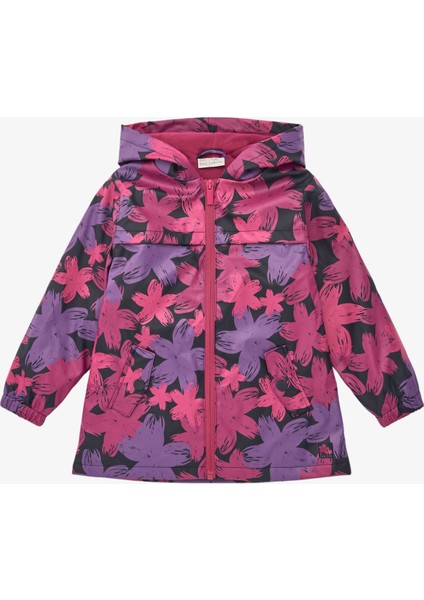 Çiçekli Kız Yağmurluk - Siyah