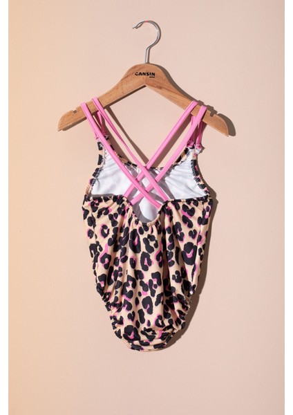 Kahve Leopar Desenli Askılı Kız Çocuk Mayo 21072 fiyatları