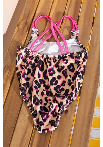 Kahve Leopar Desenli Askılı Kız Çocuk Mayo 21072 fırsatları