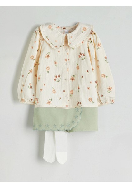 Lcw Kids Ekru Kız Çocuk Bluz, Etek ve Külotlu Çorap Takım modelleri