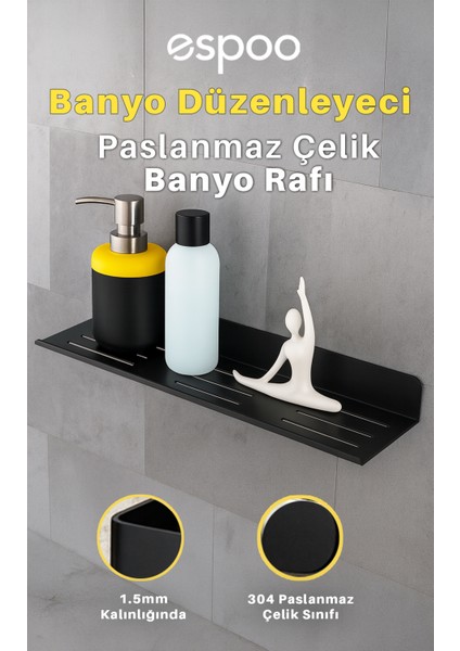 Yapışkanlı ve Vidalı Paslanmaz Çelik Banyo Rafı, Düzenleyici Duşakabin Için Şampuanlık Sabunluk Seti