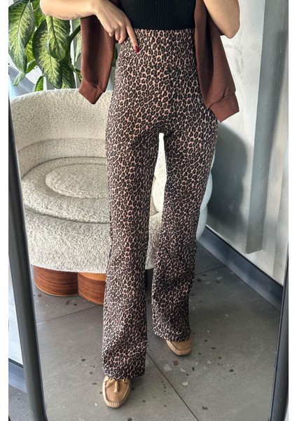 Kadın Leopar Desenli Toparlayıcı Tayt Pantolon 4 Mevsim