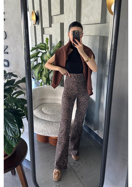 Kadın Leopar Desenli Toparlayıcı Tayt Pantolon 4 Mevsim modelleri