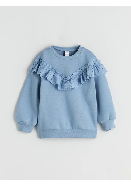 Lcw Kids Mavi Bisiklet Yaka Fırfırlı Kız Çocuk Sweatshirt