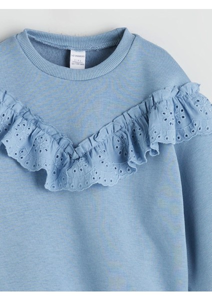 Lcw Kids Mavi Bisiklet Yaka Fırfırlı Kız Çocuk Sweatshirt fırsatları