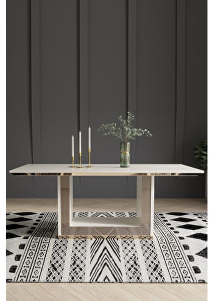 Bendis 6 Sandalye 1 Sabit Masa Yemek Masası Takımı 6 Kişilik - Beyaz&gold fiyatları