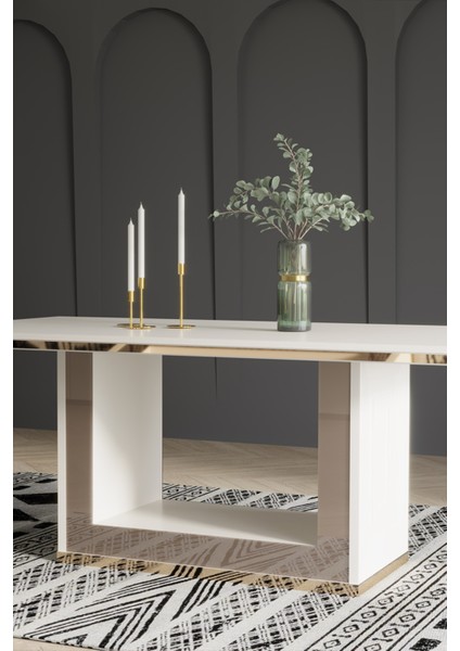 Bendis 6 Sandalye 1 Sabit Masa Yemek Masası Takımı 6 Kişilik - Beyaz&gold modelleri