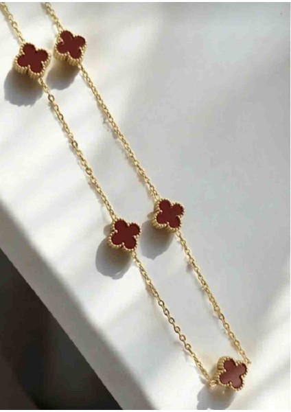 Gold Bordo Yonca Model Çelik Kolye fiyatları