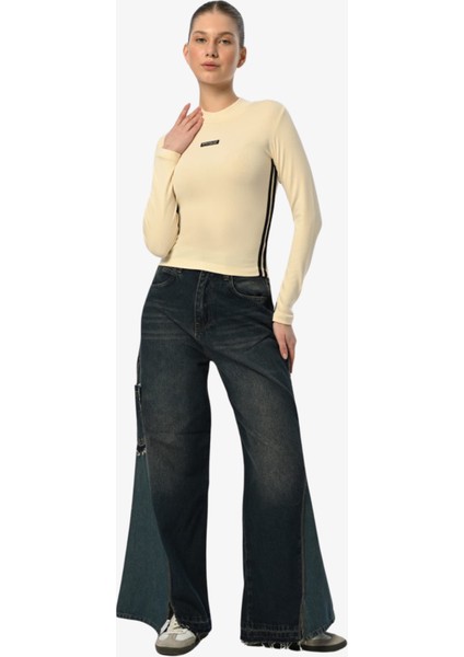 Şeritli Krop Bluz - Ekru modelleri