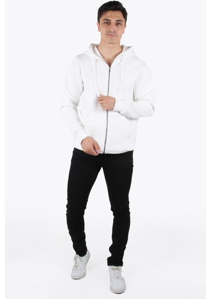 5487 Fermuarlı Kapşonlu Kanguru Cep 3 İplik Şardonlu Sweat