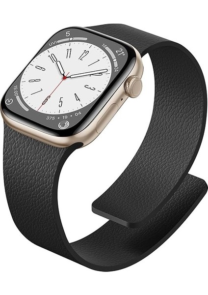 Apple Watch 11-10 42MM 9 8 7 41MM Se 6 5 4 40 2 3 38MM Uyumlu Manyetik Silikon Deri Dokulu Kordon