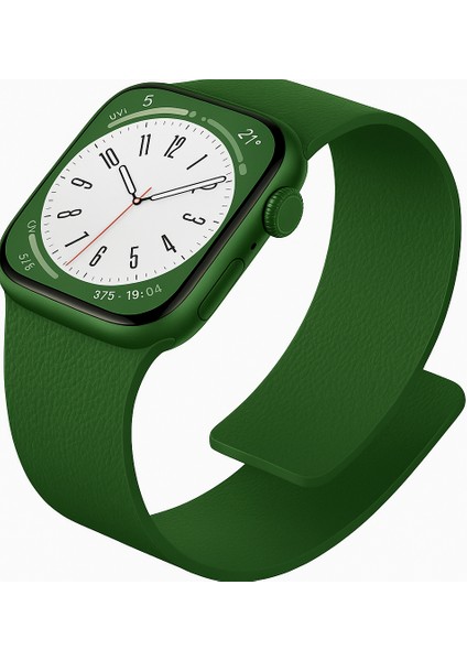 Apple Watch 11-10 42MM 9 8 7 41MM Se 6 5 4 40 2 3 38MM Uyumlu Manyetik Silikon Deri Dokulu Kordon