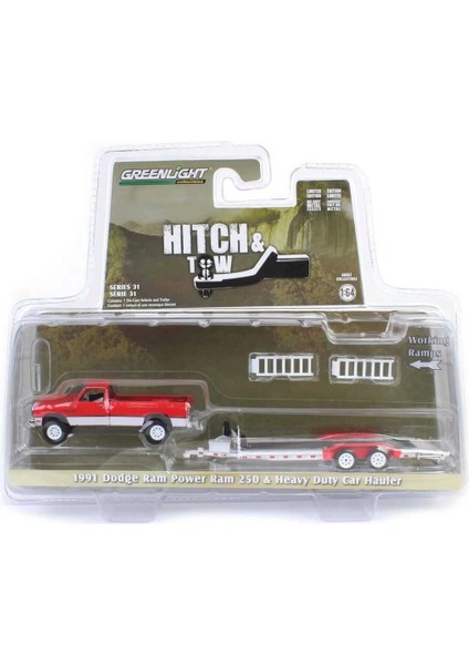 Nessiworld Greenlight 1/64 Hitch & Tow Series 31 - 1991 Dodge Ram Power Ram 250 With Heavy Duty Car Hauler fiyatları