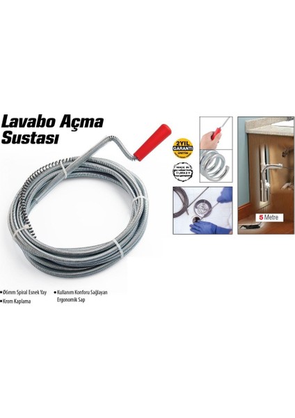 Lavabo ve Gider Boruları Açacağı - Lavabo Açma Sustası - 5metre (5224)