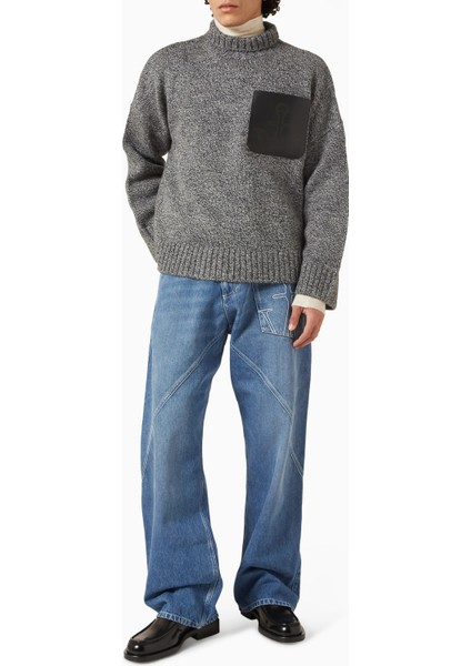 Patch Pocket Jumper, Yün Karışımlı Balıkçı Yaka Kışlık Kazağı, Gri fiyatları