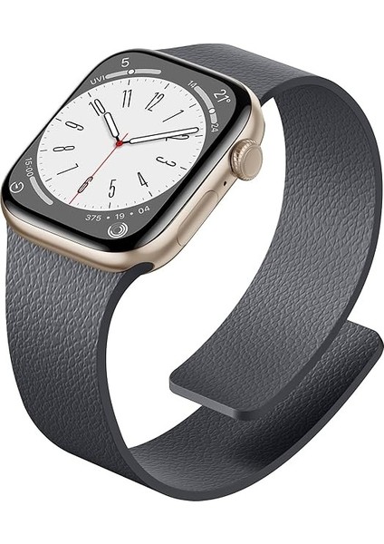 Apple Watch 11-10 42MM 9 8 7 41MM Se 6 5 4 40 2 3 38MM Uyumlu Manyetik Silikon Deri Dokulu Kordon