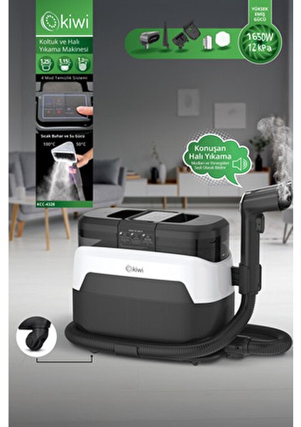 KCC-4328 Pro Buharlı Sesli Uyarılı Dokunmatik Kontrol Panelli Koltuk ve Halı Yıkama Makinesi