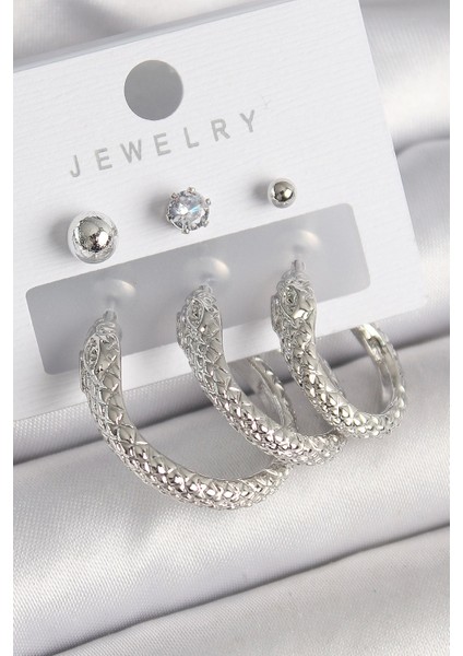 Bfs Pirinç Gold Renk Zirkon Taş Detaylı Halka Yılan Model Kadın Küpe Seti