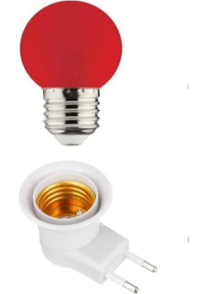 Anahtarlı Duy Fişli + 1W Tasarruflu E27 LED Gece Lambası Kırmızı Işık
