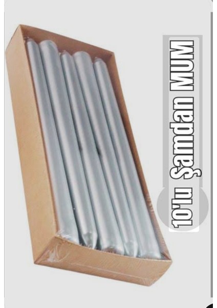 10'lu Metalik Gri-Şamdan Mum-Konik Mum