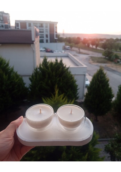 Çift Cidarlı Tabaklı 2'li Soya Wax Mum Seti