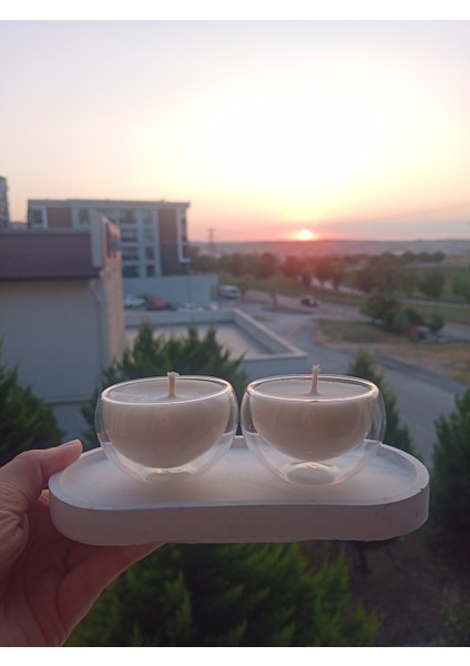 Çift Cidarlı Tabaklı 2'li Soya Wax Mum Seti fiyatları