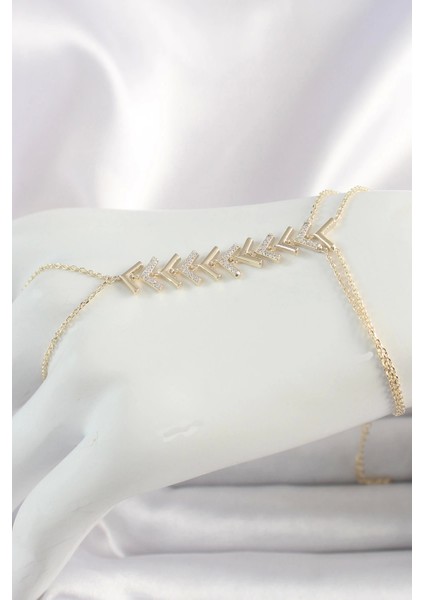 Bfs Pirinç Gold Renk Zirkon Taşlı V Model Kadın Şahmeran