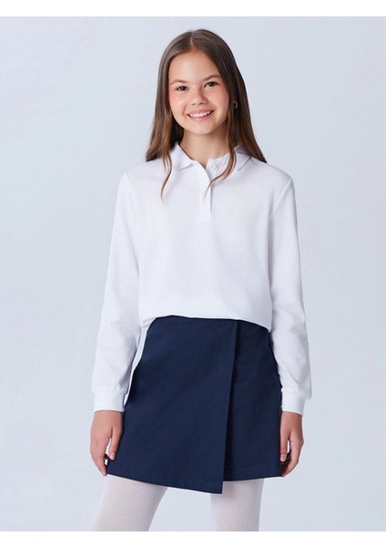 Lcw Kids Beyaz Polo Yaka Uzun Kollu Kız Çocuk Tişört