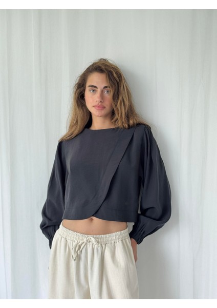 Alisa Kapaklı Retro Gömlek Kadın Siyah