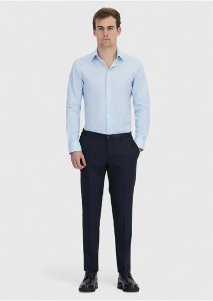 Açık Mavi Baskılı Regular Fit Klasik Pamuk Karışımlı Gömlek fiyatları