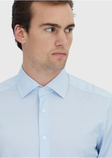 Açık Mavi Baskılı Regular Fit Klasik Pamuk Karışımlı Gömlek modelleri