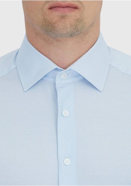 Açık Mavi Baskılı Regular Fit Klasik Pamuk Karışımlı Gömlek fırsatları