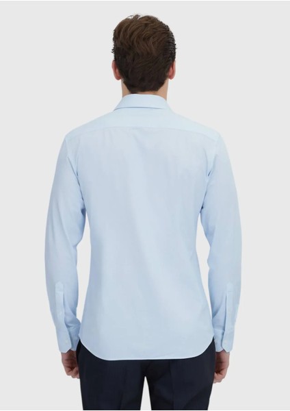 Açık Mavi Baskılı Regular Fit Klasik Pamuk Karışımlı Gömlek indirimleri