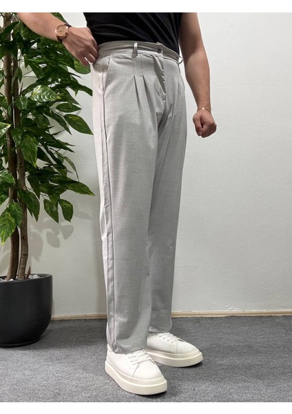 Erkek Gri Pileli Kumaş Pantolon Modern Düğmeli Şık ve Günlük Kullanıma Uygun Şık modelleri