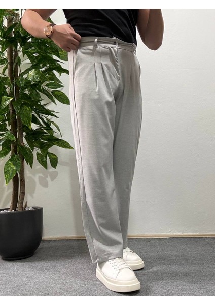Erkek Gri Pileli Kumaş Pantolon Modern Düğmeli Şık ve Günlük Kullanıma Uygun Şık fırsatları